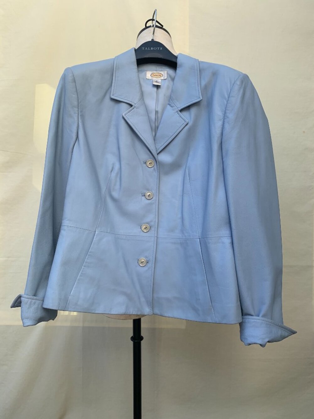 Talbots Blue Genuine Leather Blazer Jacket Size 8 Y2K